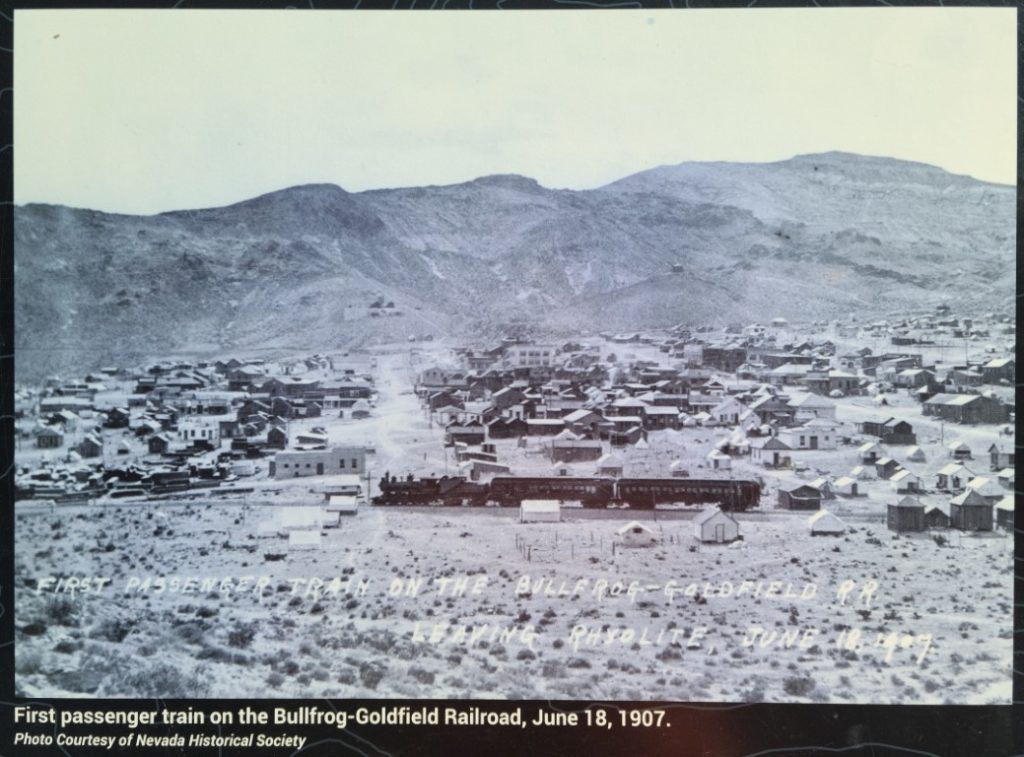 First train coming to Rhyolite in 1907